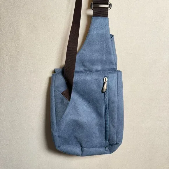 Travelon Light Blue Faux Suede Sling Bag Crossbody Organizer 2006 Adjustable - Picture 4 of 14